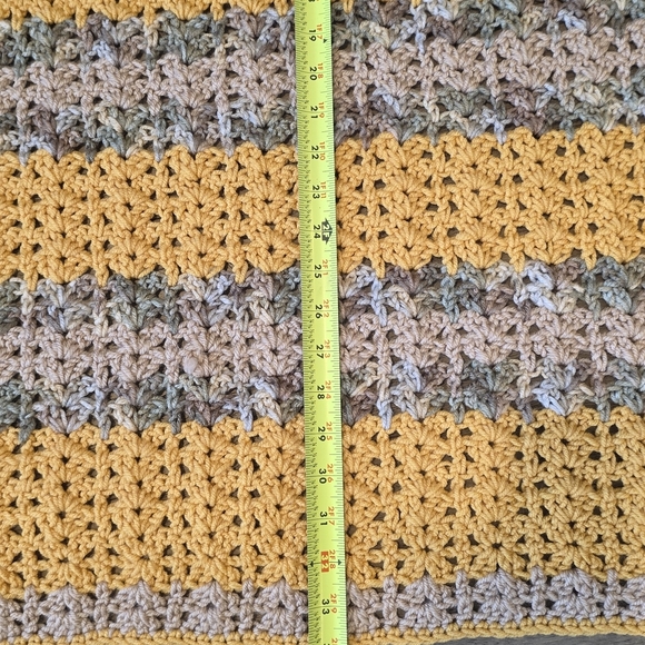 Handmade Crochet Blanket Lapghan Mustard Yellow Earth Tone Stripe Throw 36 X 34 - Picture 9 of 12